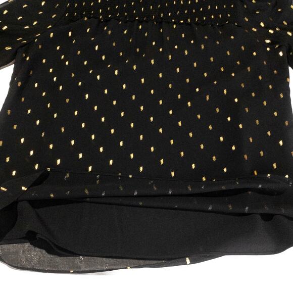 White House Black Market Women Black Gold Metallic Sheer Blouse Small - Picture 16 of 16